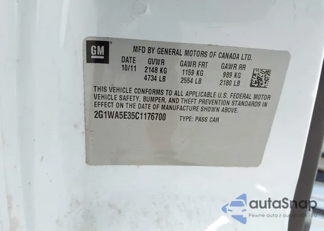 2012 Chevrolet Impala Ls from USA, damaged, VIN 2G1WA5E35C1176700